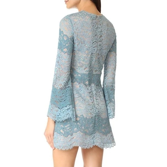 WAYF Dream Lover Long Sleeve Lace Mini Dress In Blue Size Medium - Picture 4 of 12